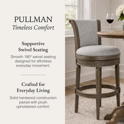 Pullman Bar Stool in Grey Finish with Grey Fabric in Stools by Maven Lane