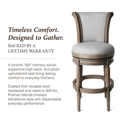 Pullman Bar Stool in Grey Finish with Grey Fabric in Stools by Maven Lane