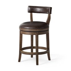 Alexander Counter Stool in Brown Finish with Brown Faux Leather Upholstery in Stools by Maven Lane