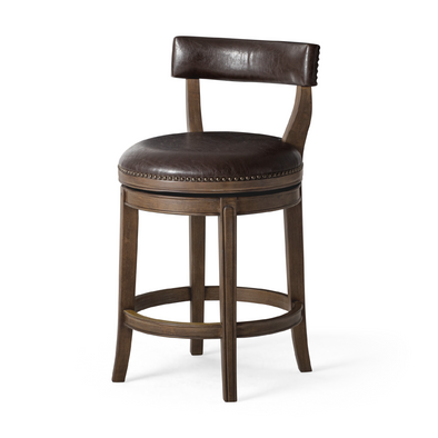 Alexander Counter Stool in Brown Finish with Brown Faux Leather