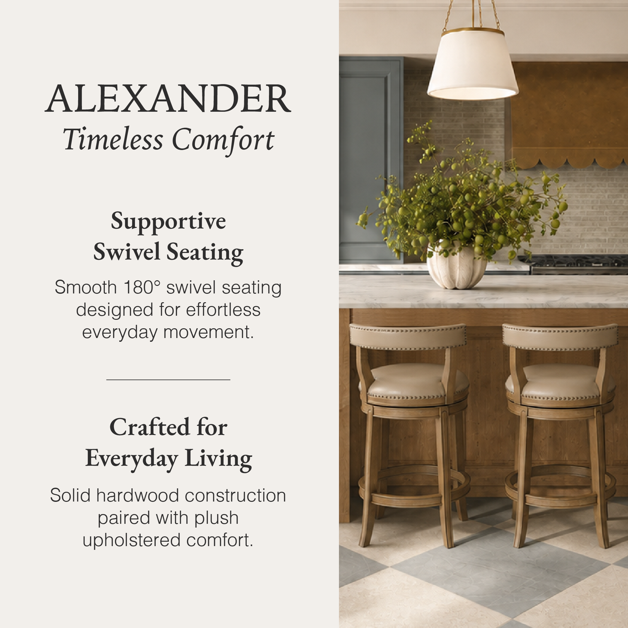 Alexander Counter Stool in Light Brown Finish with Beige Faux Leather Upholstery in Stools by Maven Lane
