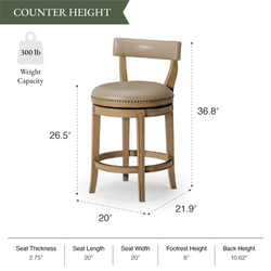 Alexander Counter Stool in Light Brown Finish with Beige Faux Leather Upholstery in Stools by Maven Lane