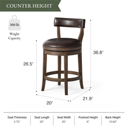 Alexander Counter Stool in Brown Finish with Brown Faux Leather Upholstery in Stools by Maven Lane