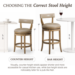 Alexander Bar Stool in Light Brown Finish with Beige Faux Leather Upholstery in Stools by Maven Lane