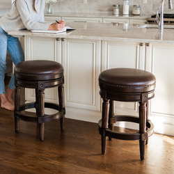 Pullman Backless Counter Stool in Dark Brown Finish with Brown Faux Leather in Stools by Maven Lane