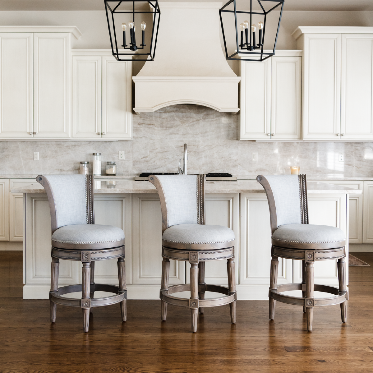 Pullman Counter Stool in Grey Finish with Grey Fabric in Stools by Maven Lane