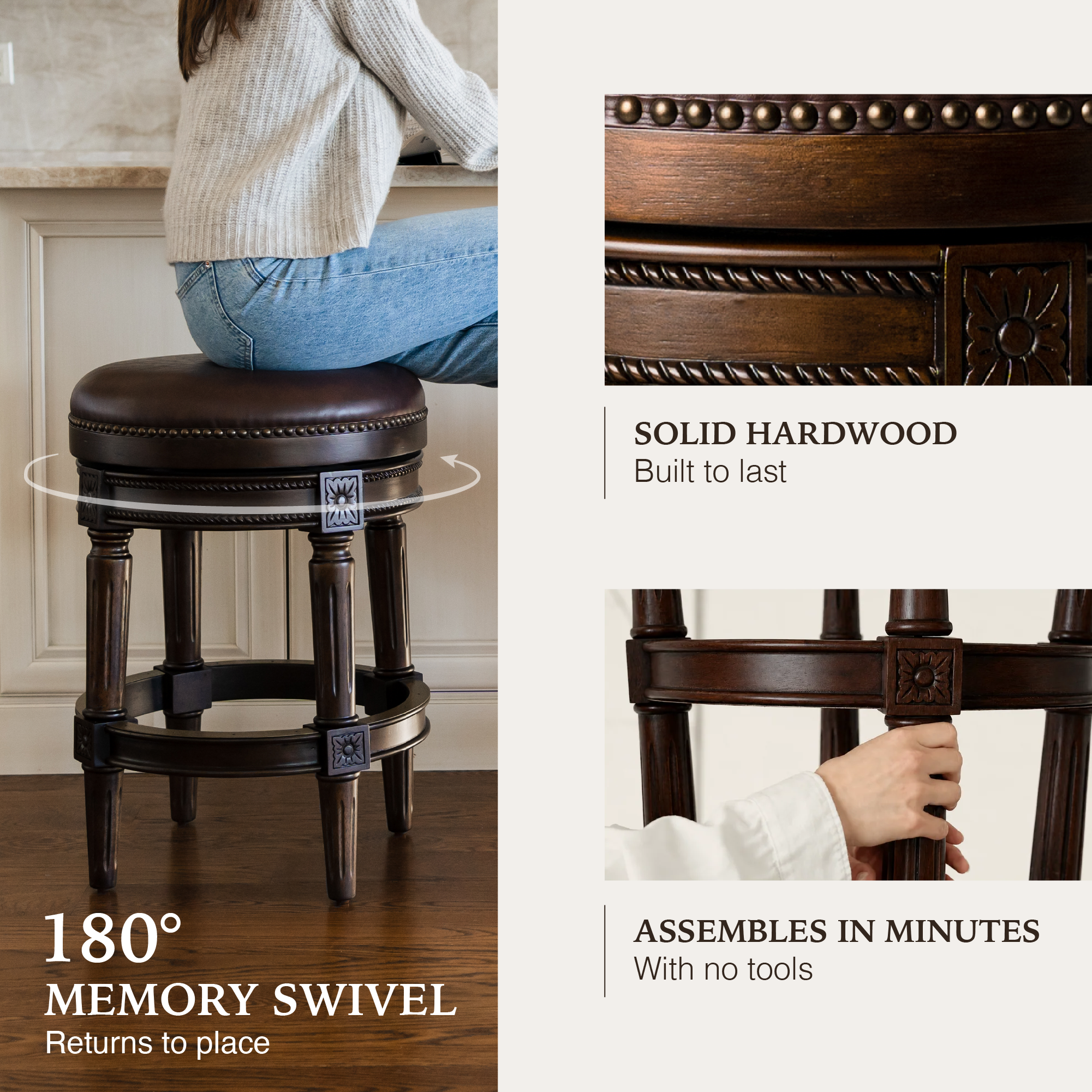 Pullman Backless Counter Stool in Dark Brown Finish with Brown Faux Leather in Stools by Maven Lane