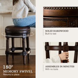 Pullman Backless Counter Stool in Dark Brown Finish with Brown Faux Leather in Stools by Maven Lane