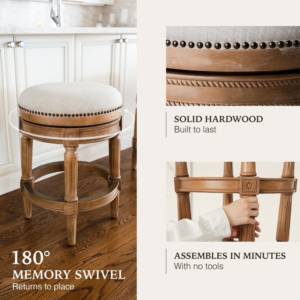 Pullman Backless Counter Stool in Light Brown with Light Grey Fabric in Stools by Maven Lane