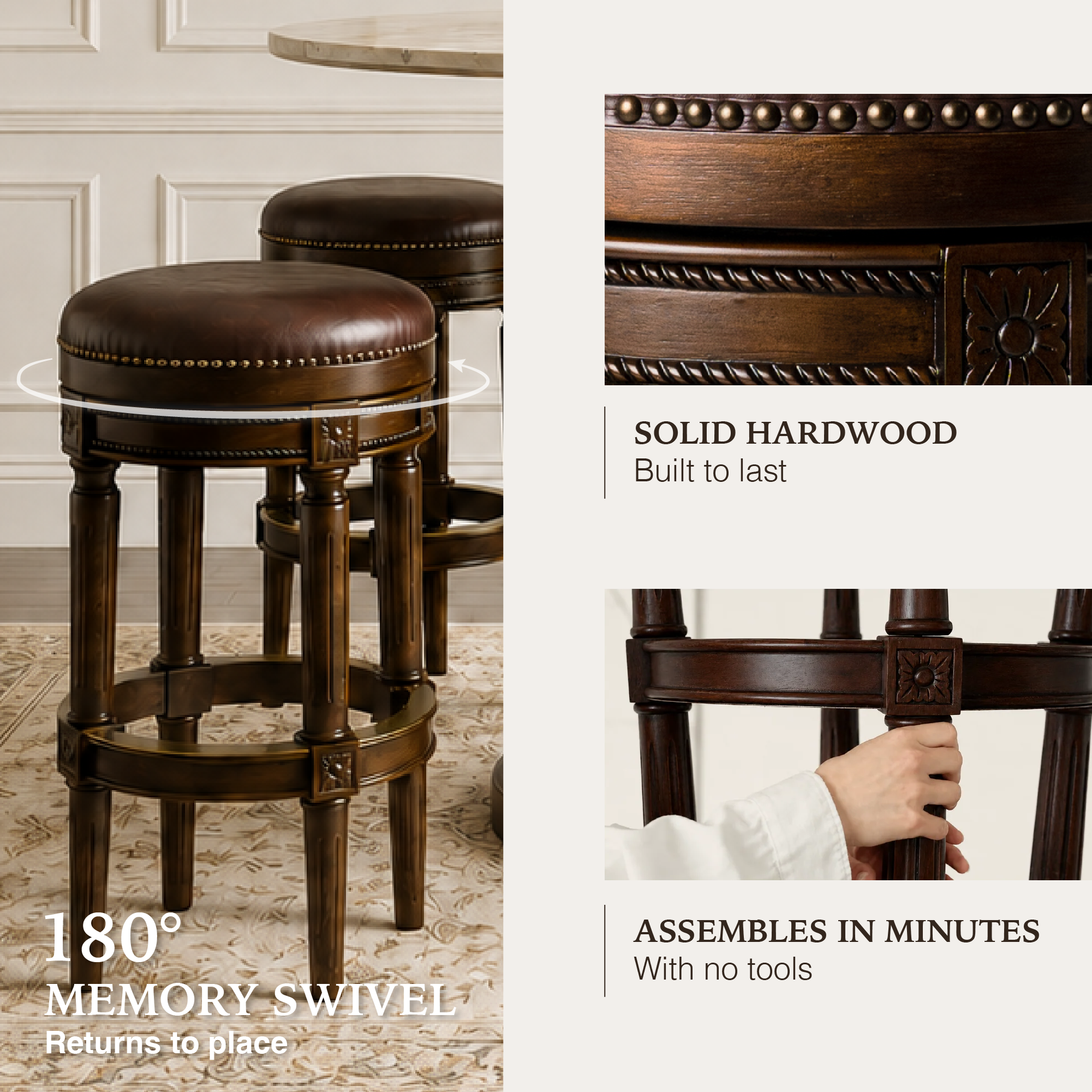 Pullman Backless Bar Stool in Dark Brown Finish with Brown Faux Leather in Stools by Maven Lane