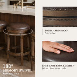 Pullman Backless Counter Stool in Brown Finish with Dark Brown Faux Leather in Stools by Maven Lane