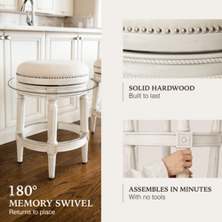 Pullman Backless Counter Stool in Cream Finish and Natural Fabric in Stools by Maven Lane