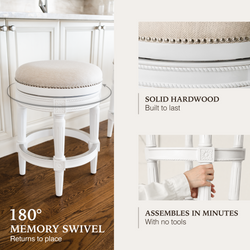Pullman Backless Counter Stool in White Finish with Cream Fabric in Stools by Maven Lane