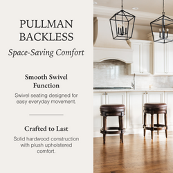 Pullman Backless Counter Stool in Dark Brown Finish with Brown Faux Leather in Stools by Maven Lane