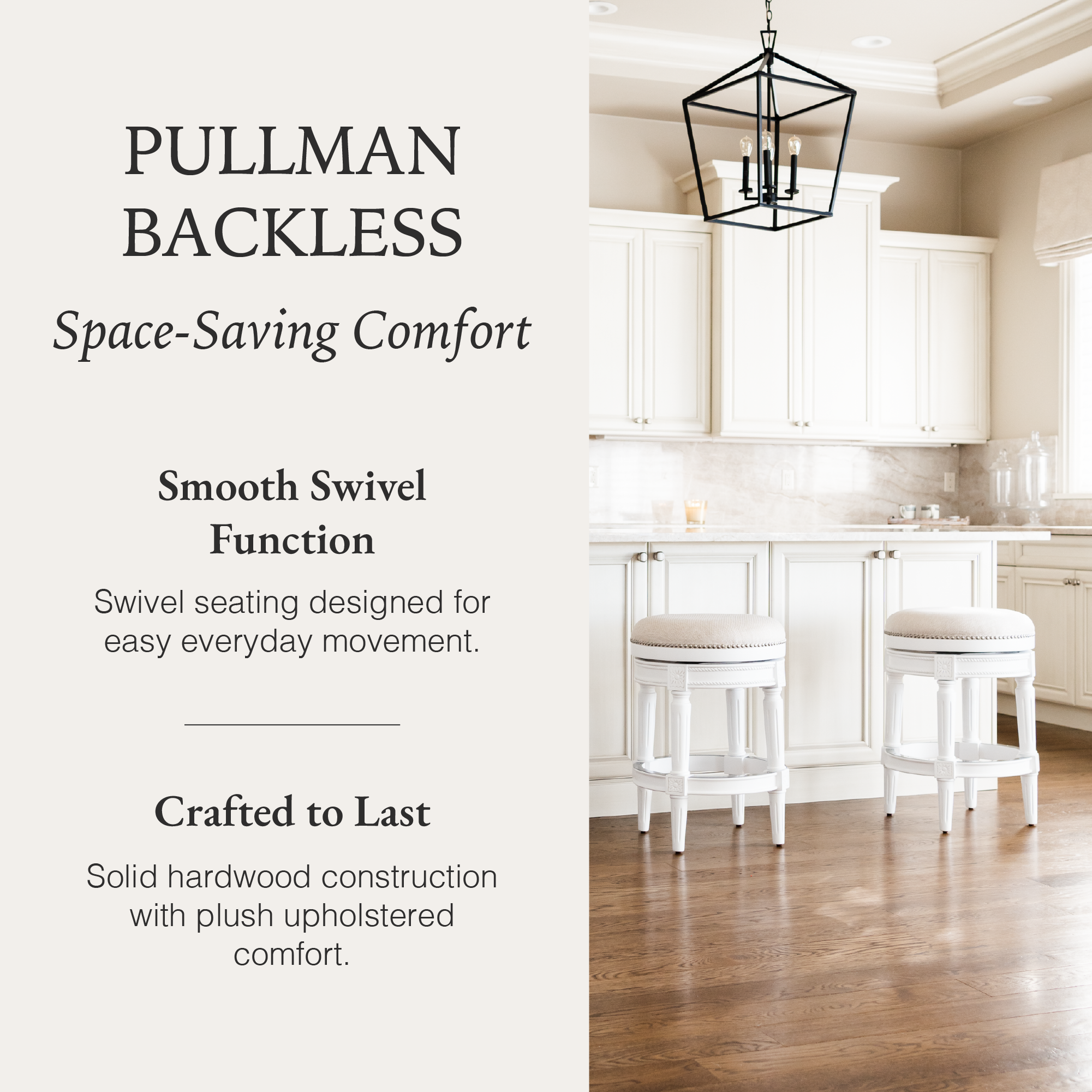 Pullman Backless Counter Stool in White Finish with Cream Fabric in Stools by Maven Lane