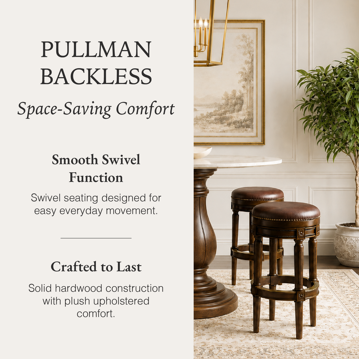 Pullman Backless Bar Stool in Dark Brown Finish with Brown Faux Leather in Stools by Maven Lane