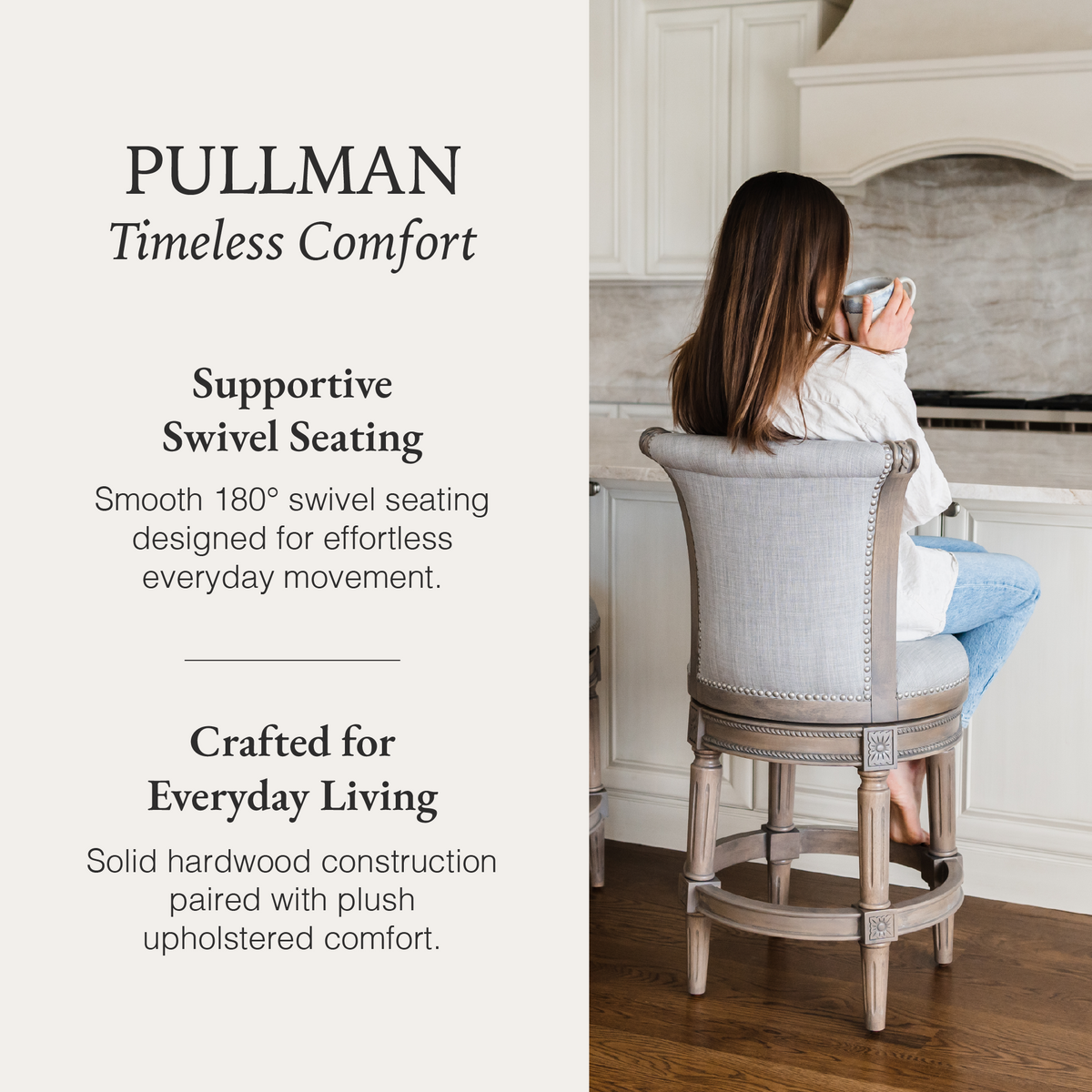 Pullman Counter Stool in Grey Finish with Grey Fabric in Stools by Maven Lane