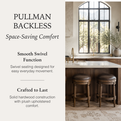 Pullman Backless Counter Stool in Brown Finish with Dark Brown Faux Leather in Stools by Maven Lane