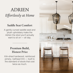 Adrien Saddle Counter Stool in Brown Finish with Grey Fabric in Stools by Maven Lane