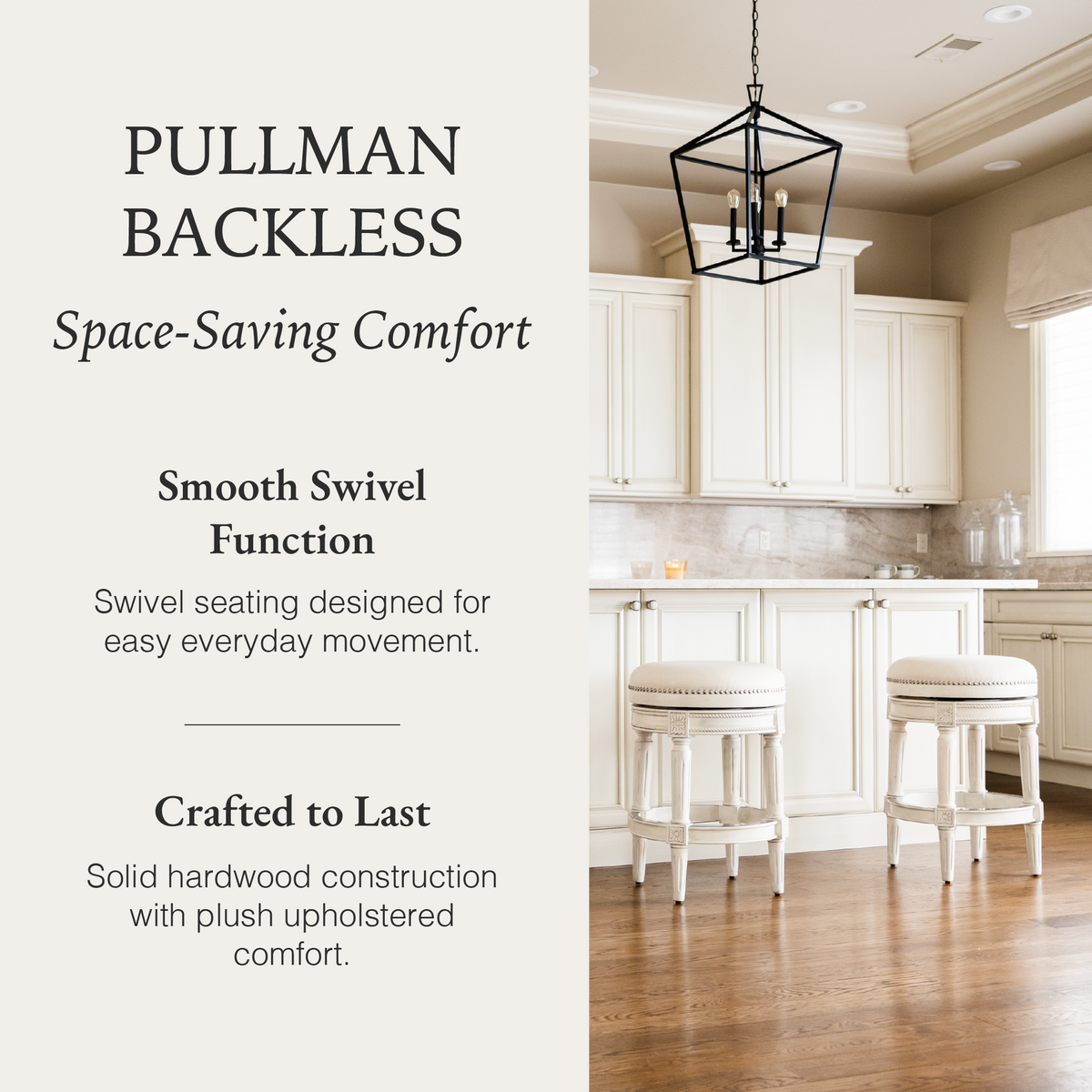 Pullman Backless Counter Stool in Cream Finish and Natural Fabric in Stools by Maven Lane