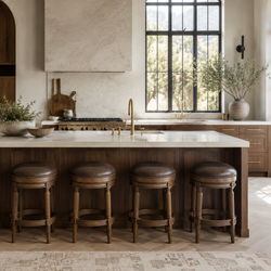 Pullman Backless Counter Stool in Brown Finish with Dark Brown Faux Leather in Stools by Maven Lane