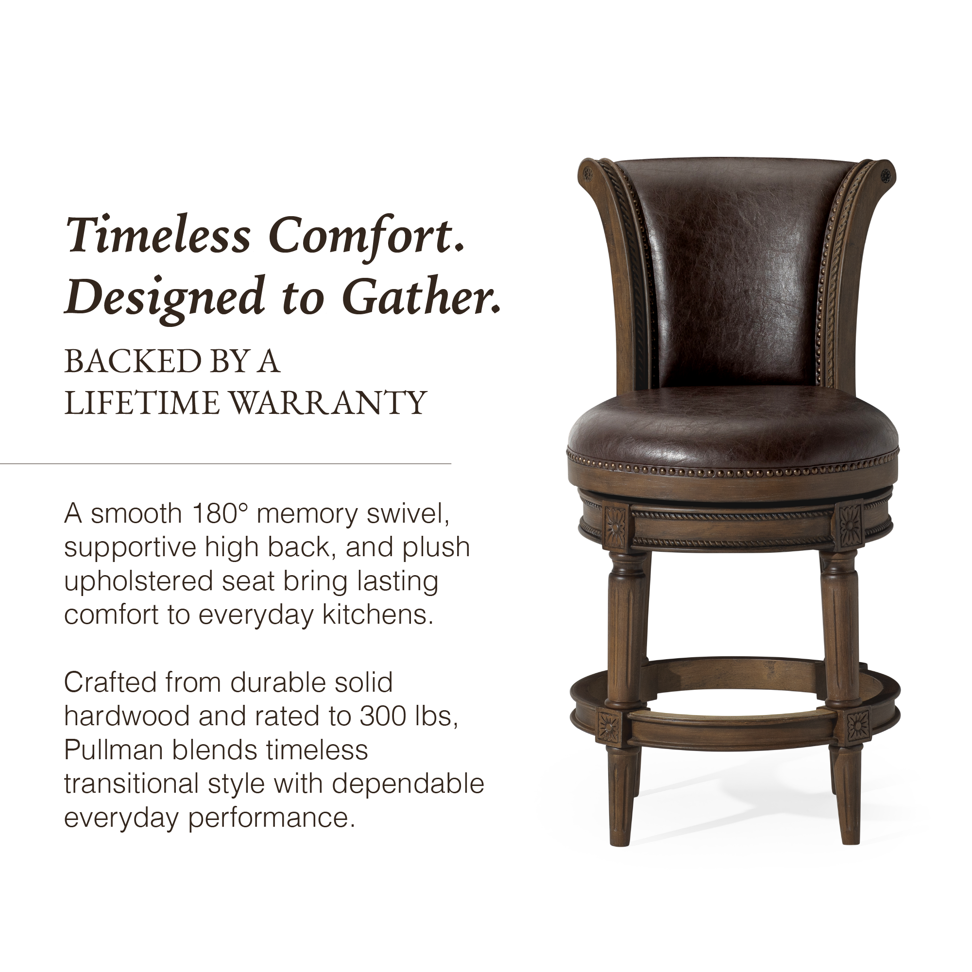 Pullman Counter Stool in Brown Finish with Brown Faux Leather in Stools by Maven Lane