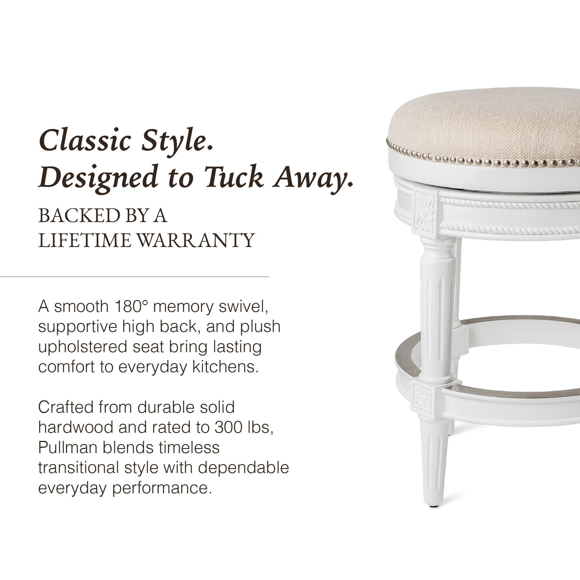 Pullman Backless Counter Stool in White Finish with Cream Fabric in Stools by Maven Lane