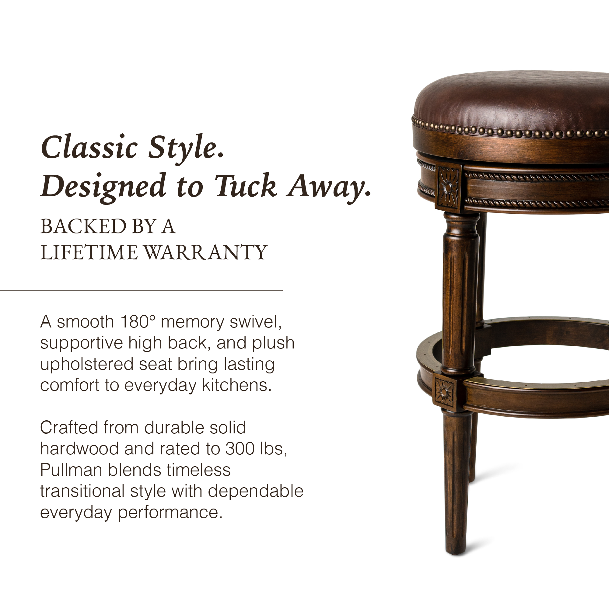 Pullman Backless Bar Stool in Dark Brown Finish with Brown Faux Leather in Stools by Maven Lane