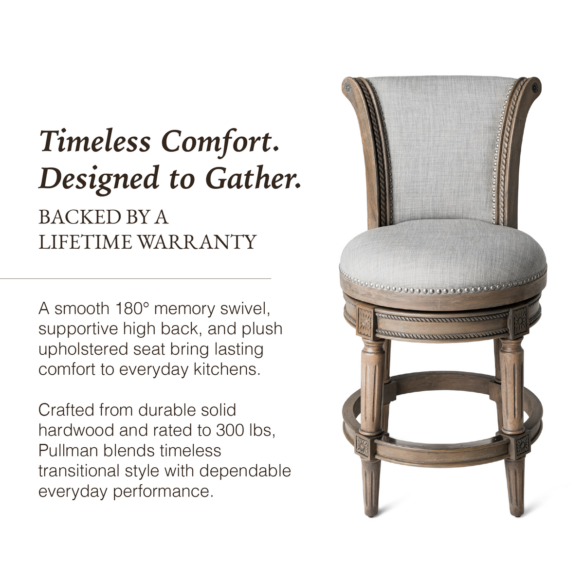 Pullman Counter Stool in Grey Finish with Grey Fabric in Stools by Maven Lane