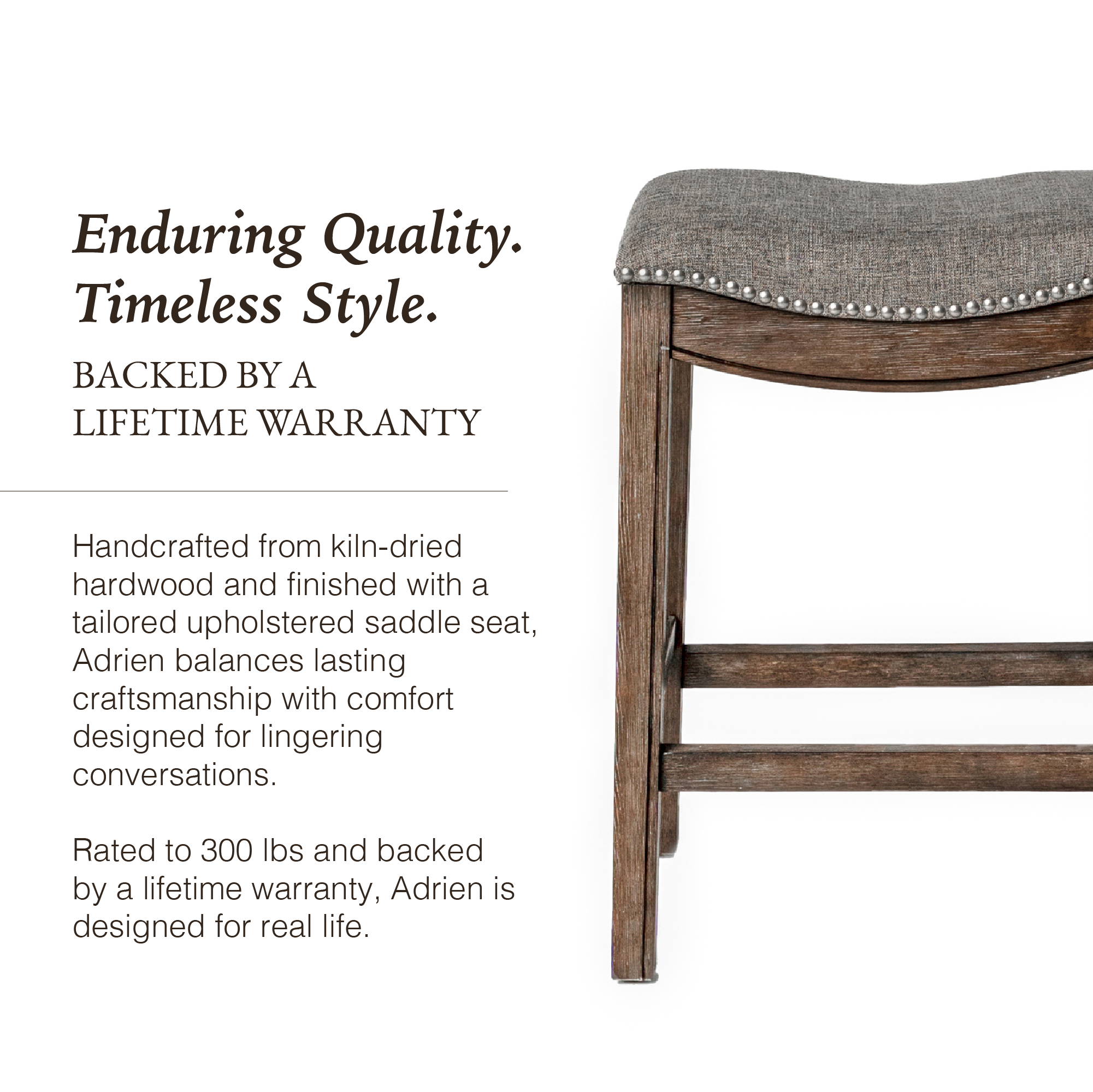 Adrien Saddle Counter Stool in Brown Finish with Grey Fabric in Stools by Maven Lane