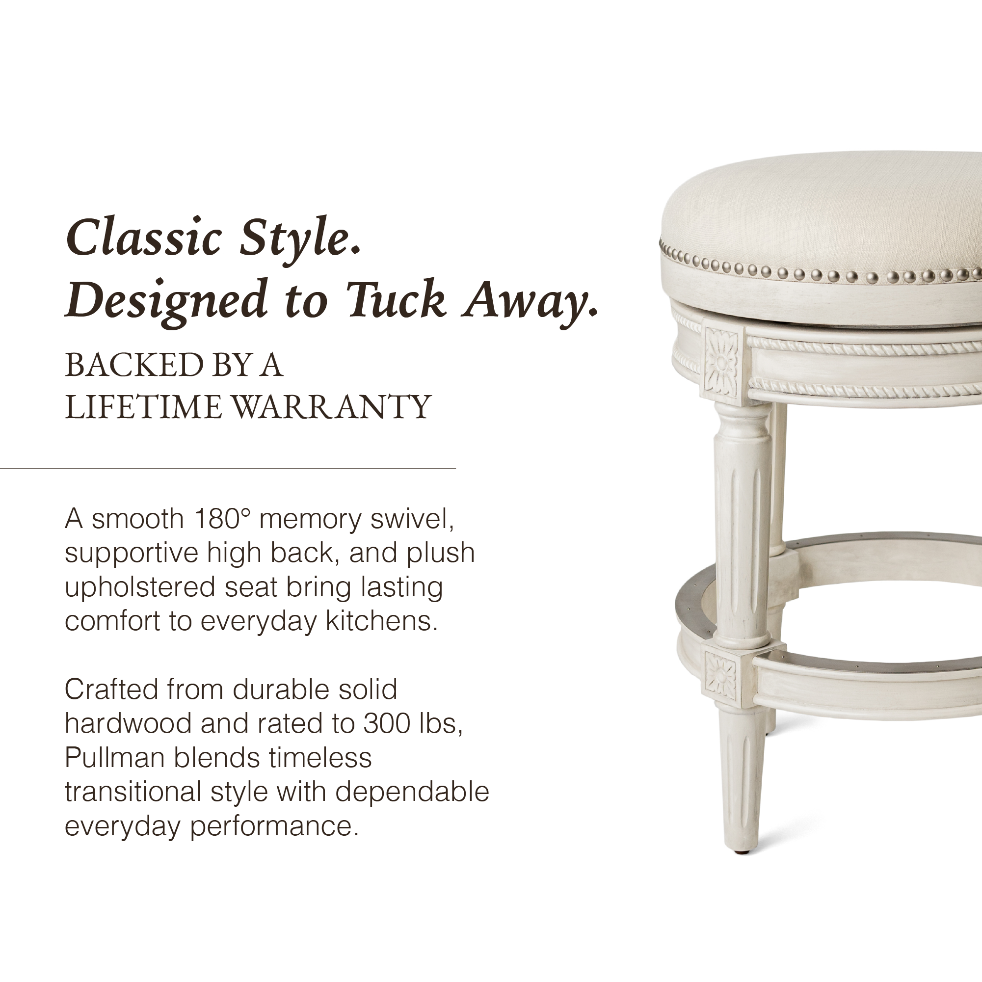 Pullman Backless Counter Stool in Cream Finish and Natural Fabric in Stools by Maven Lane