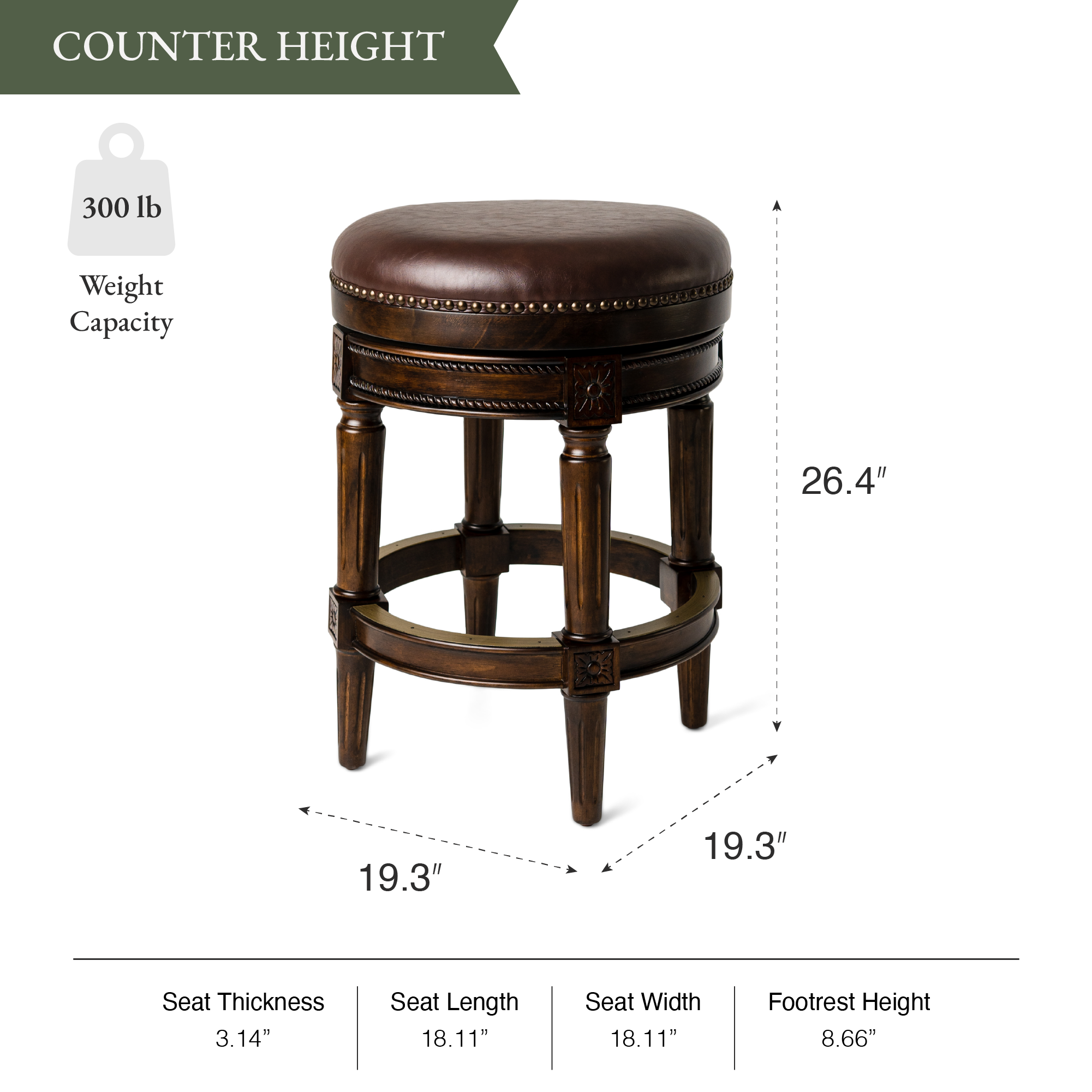 Pullman Backless Counter Stool in Dark Brown Finish with Brown Faux Leather in Stools by Maven Lane