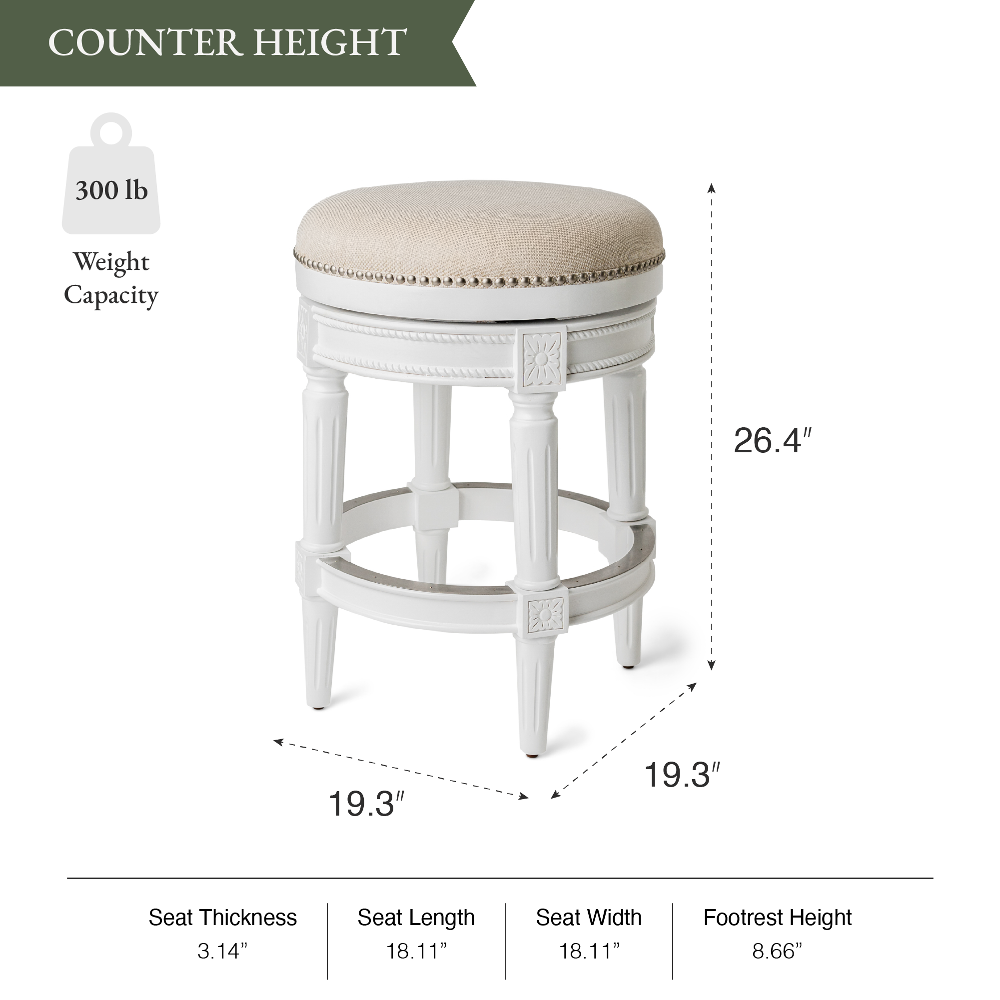 Pullman Backless Counter Stool in White Finish with Cream Fabric in Stools by Maven Lane