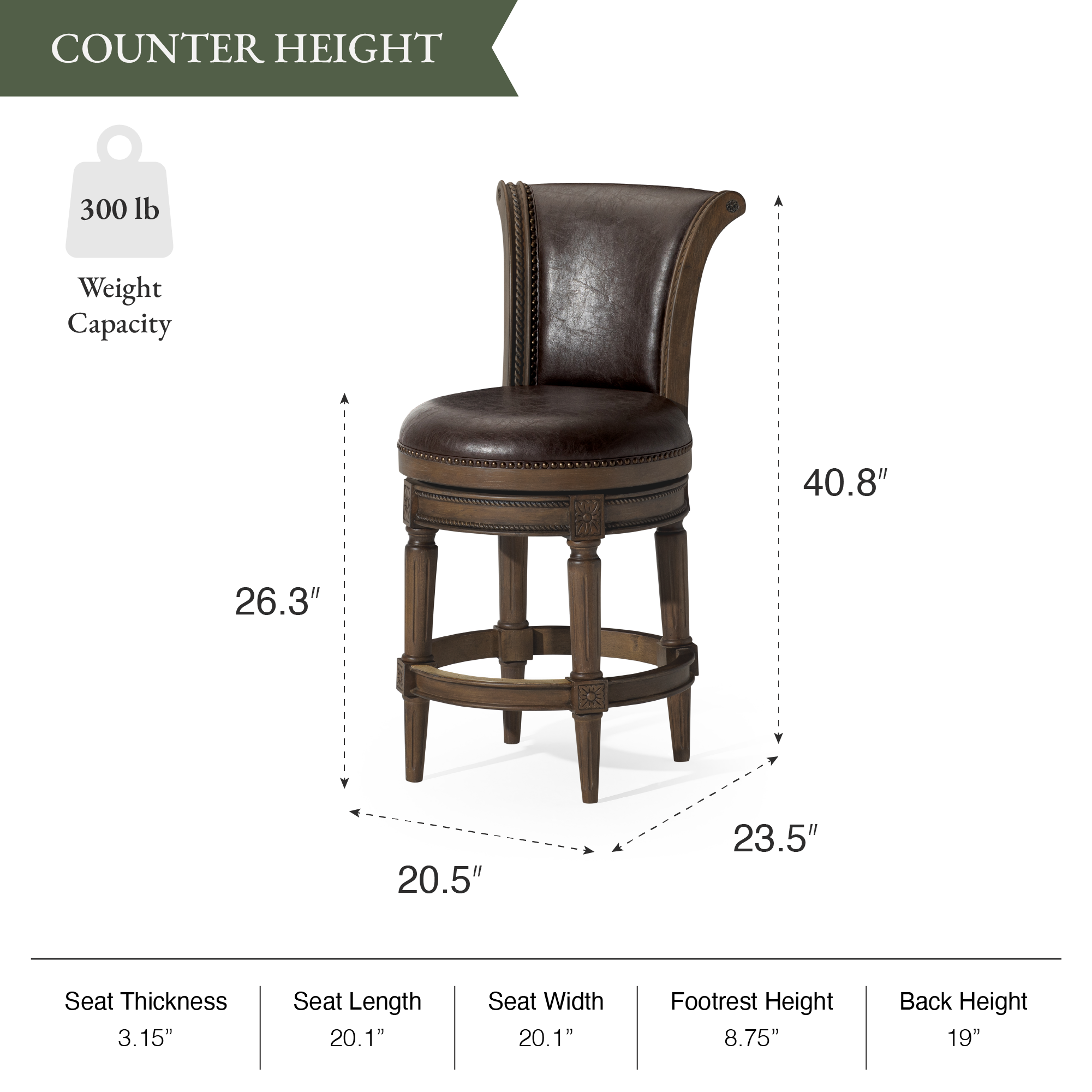 Pullman Counter Stool in Brown Finish with Brown Faux Leather in Stools by Maven Lane