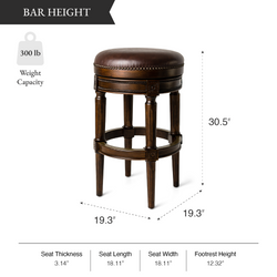 Pullman Backless Bar Stool in Dark Brown Finish with Brown Faux Leather in Stools by Maven Lane