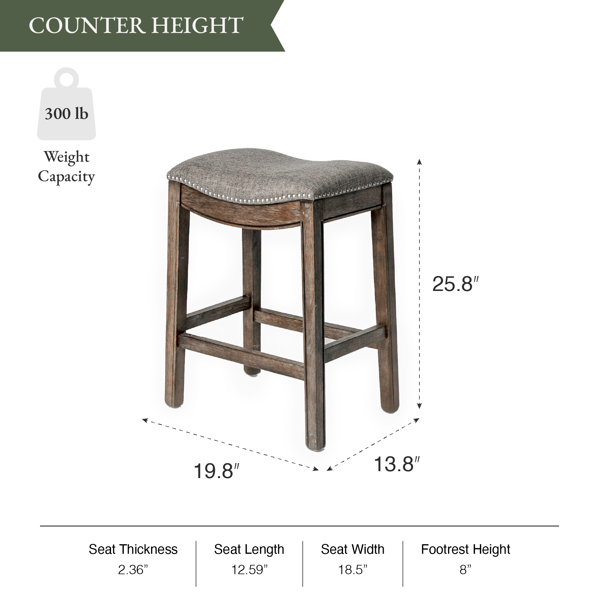 Adrien Saddle Counter Stool in Brown Finish with Grey Fabric in Stools by Maven Lane