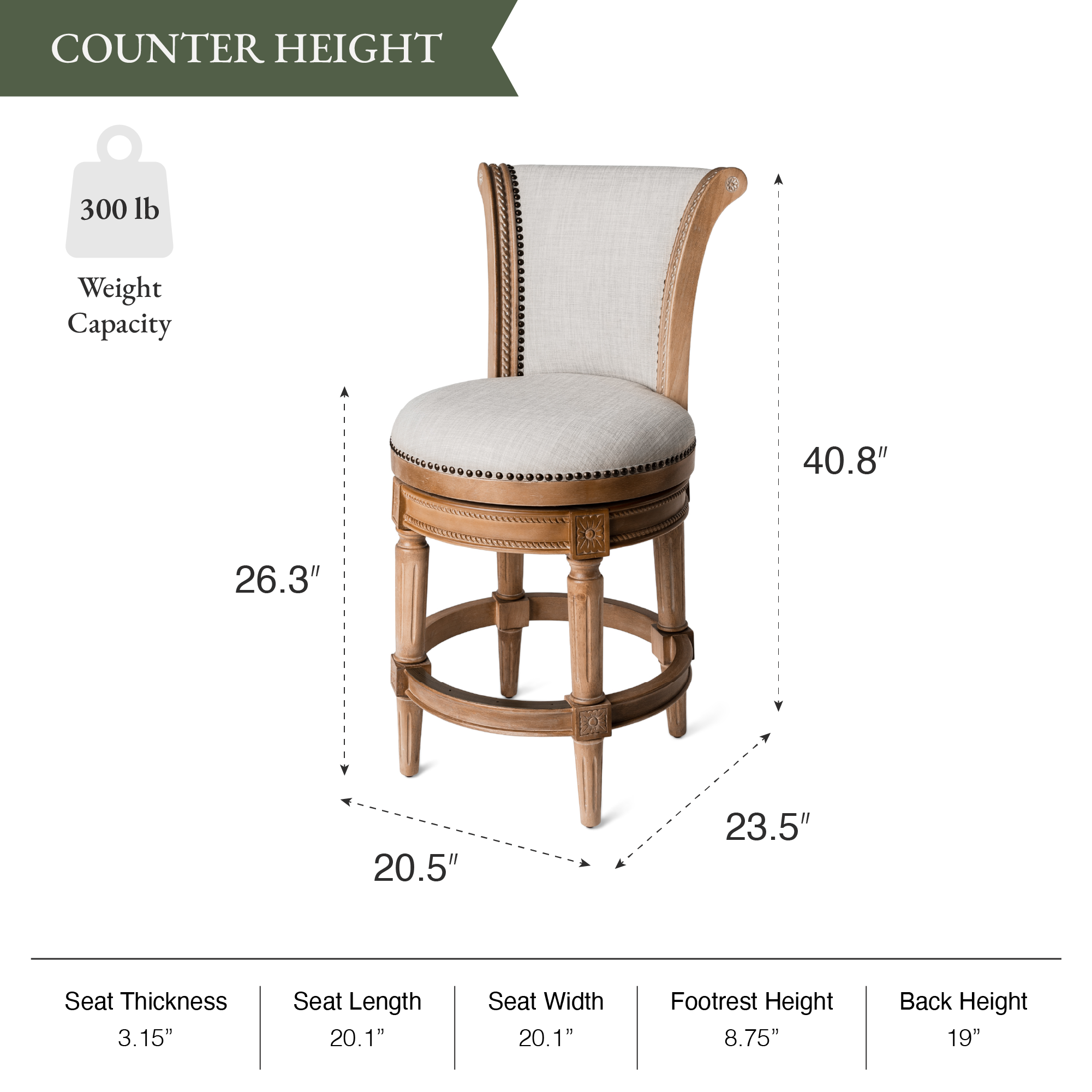 Pullman Counter Stool in Light Brown Finish with Light Grey Fabric in Stools by Maven Lane