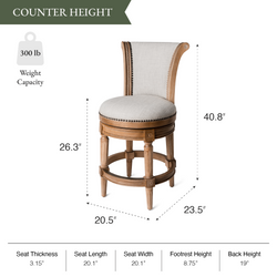 Pullman Counter Stool in Light Brown Finish with Light Grey Fabric in Stools by Maven Lane