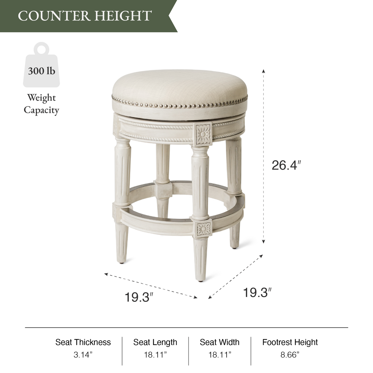 Pullman Backless Counter Stool in Cream Finish and Natural Fabric in Stools by Maven Lane
