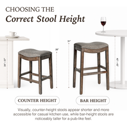 Adrien Saddle Counter Stool in Brown Finish with Grey Fabric in Stools by Maven Lane