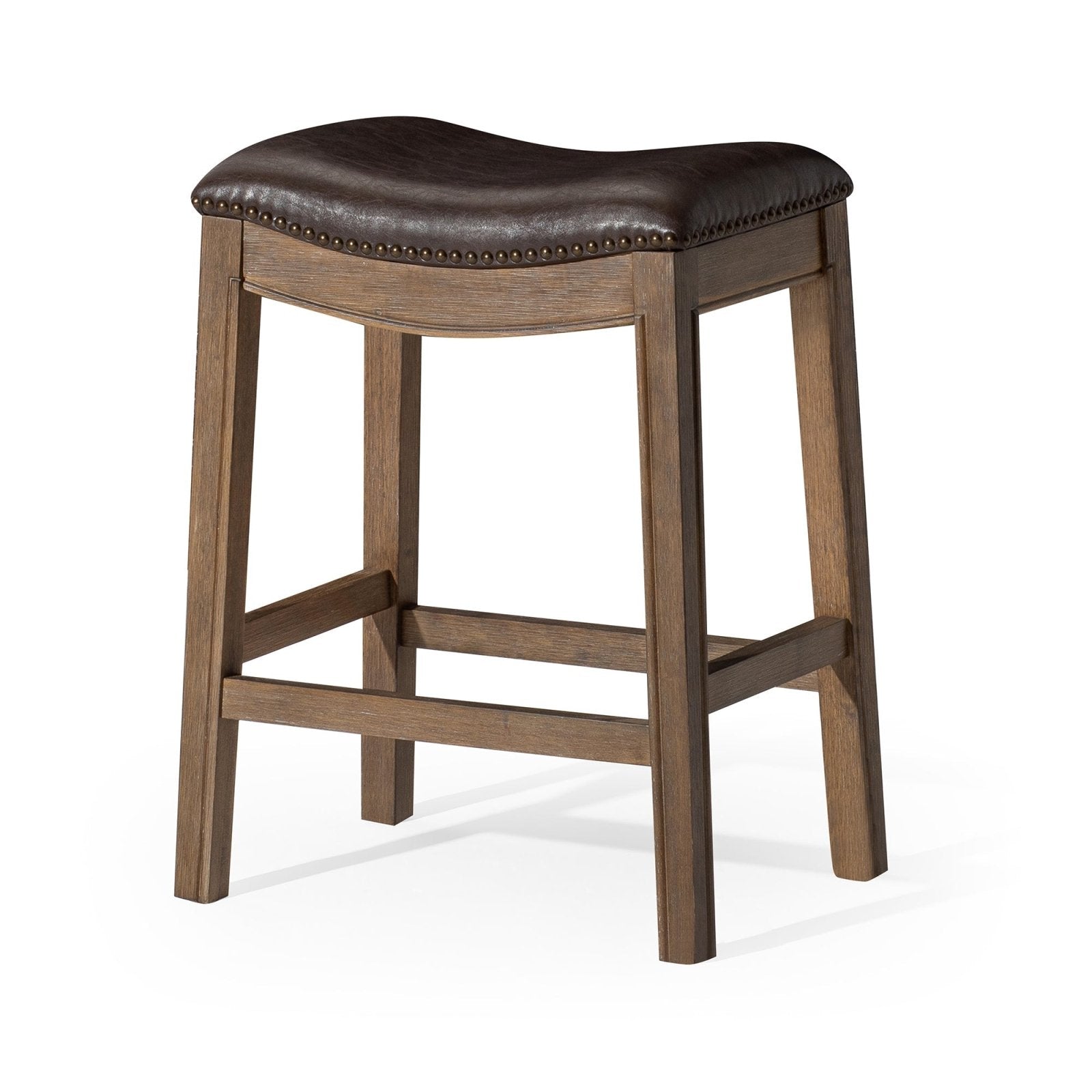 Adrien Saddle Counter Stool In Walnut Finish With Marksman Saddle Vegan Leather in Stools by Maven Lane