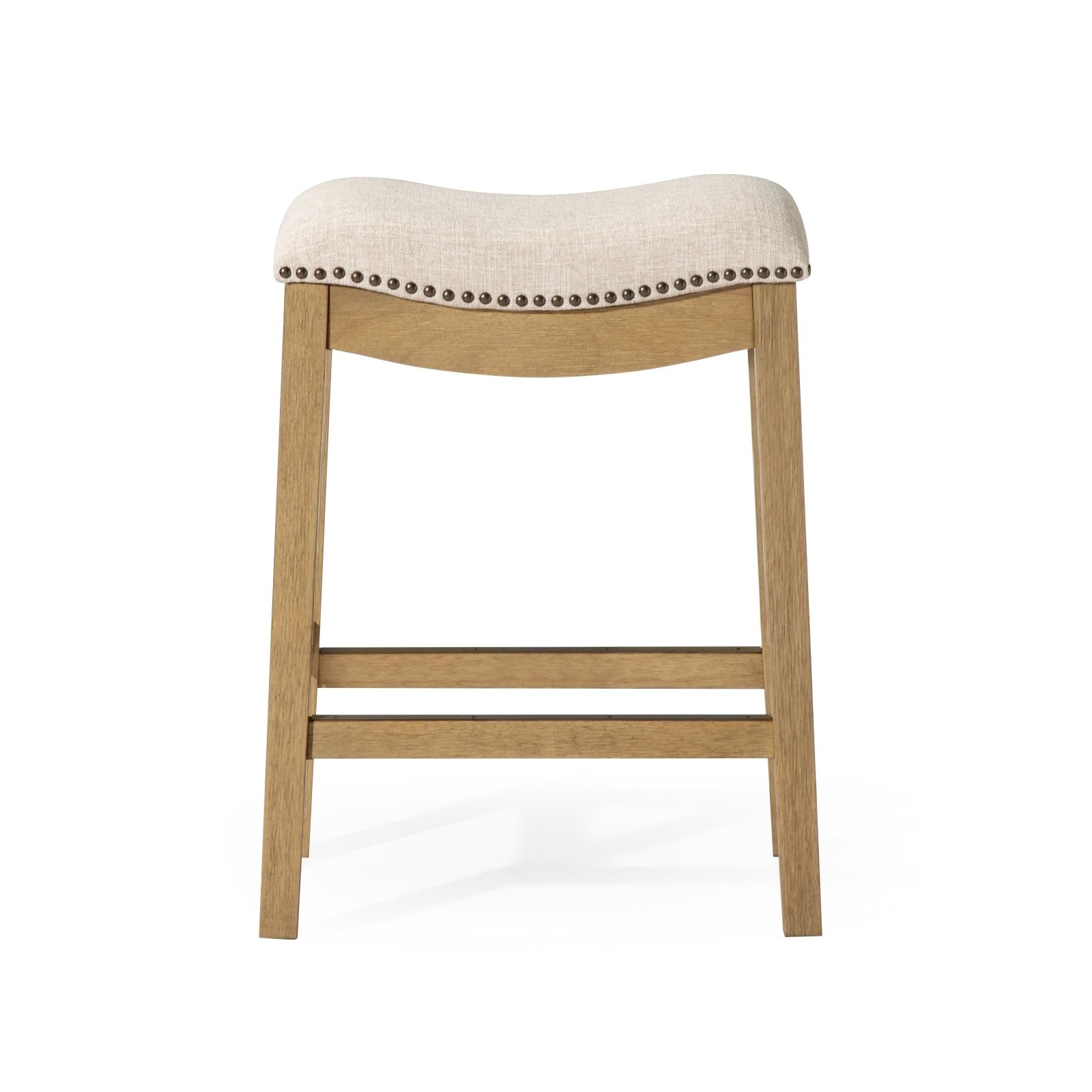 Alex Counter Stools In Aged Natural Finish With Wheat Fabric Upholstery in Stools by Maven Lane