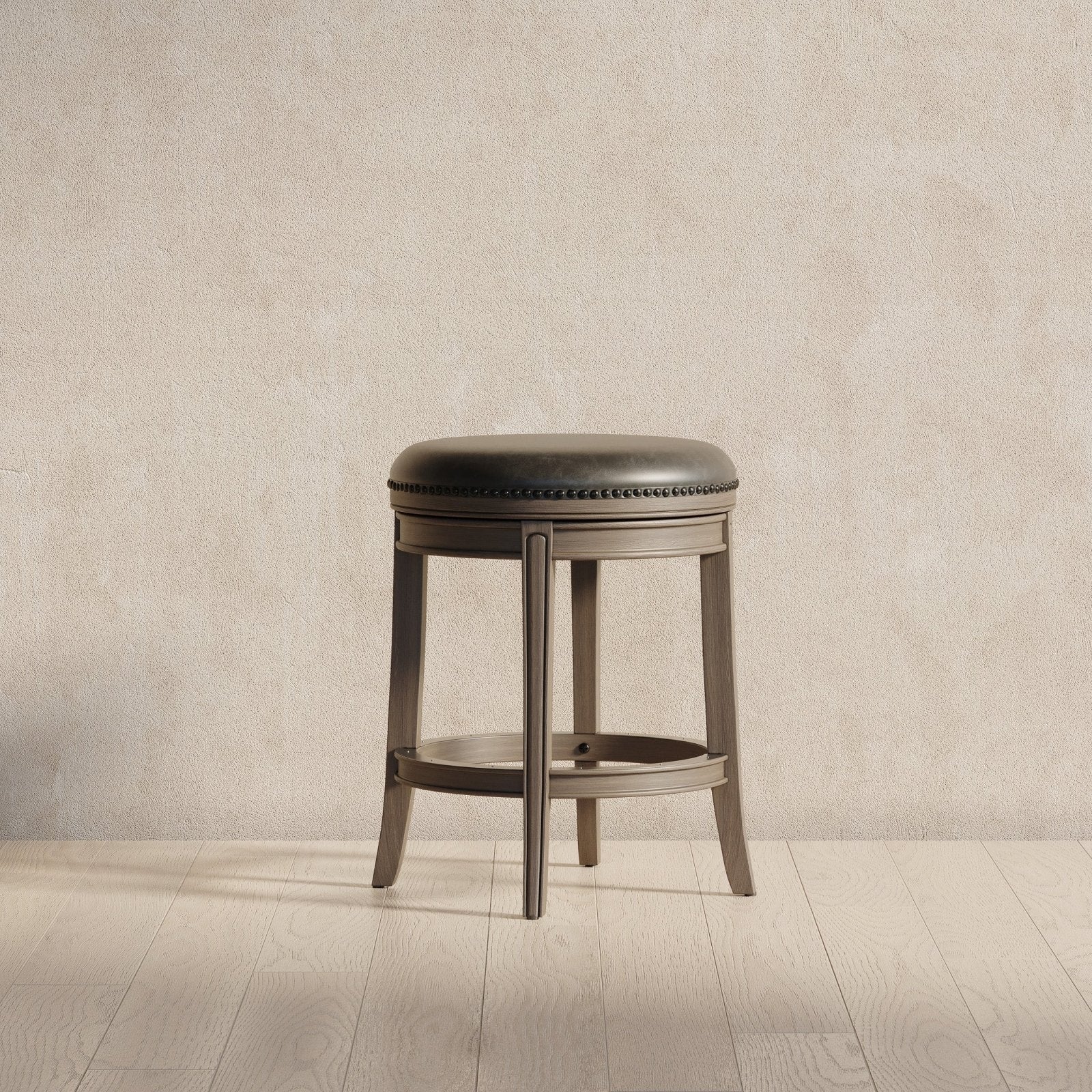 Alexander Backless Counter Stool in Reclaimed Oak Finish with Ronan Stone Vegan Leather in Stools by Maven Lane