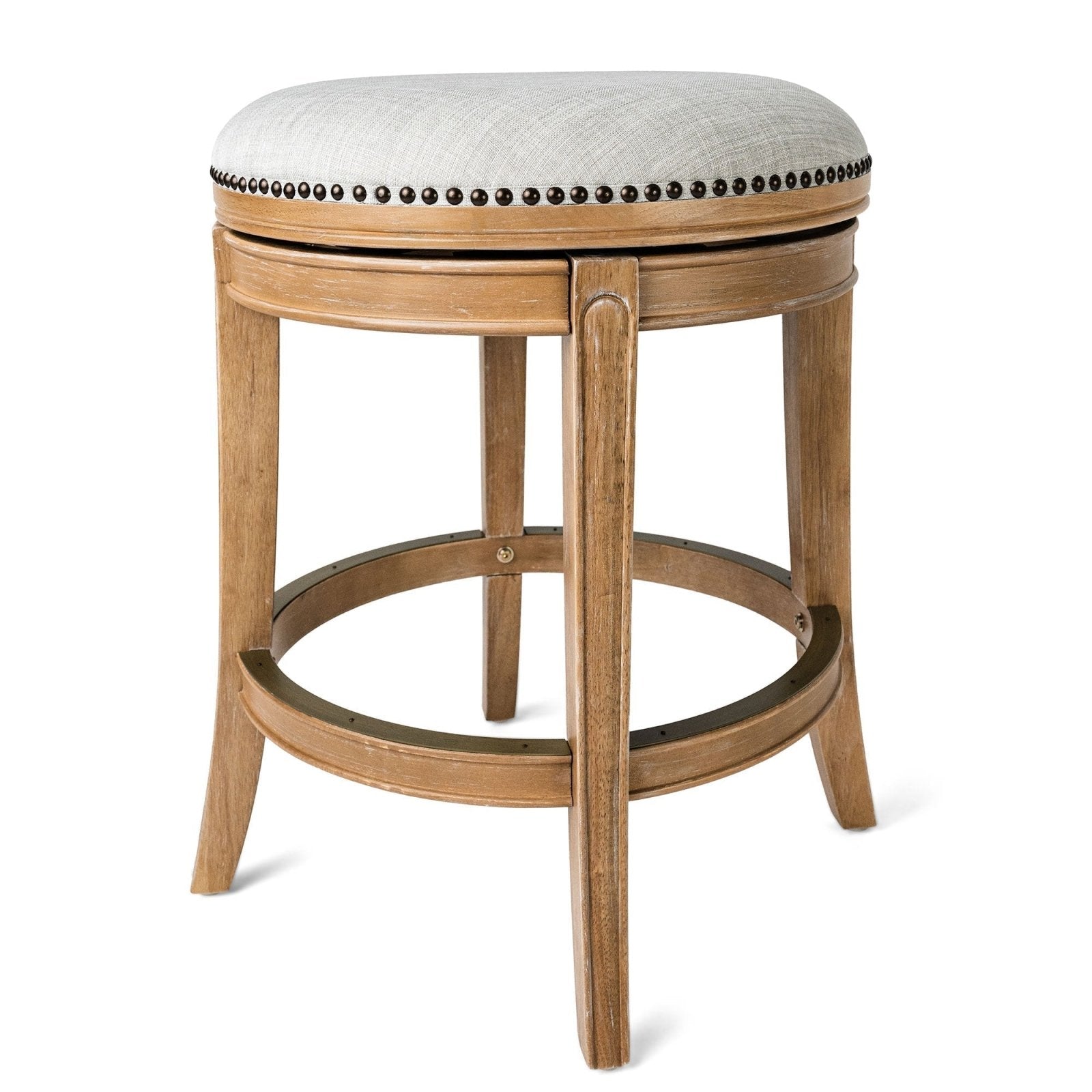 Alexander Backless Counter Stool in Brown Finish with Natural Fabric Upholstery in Stools by Maven Lane