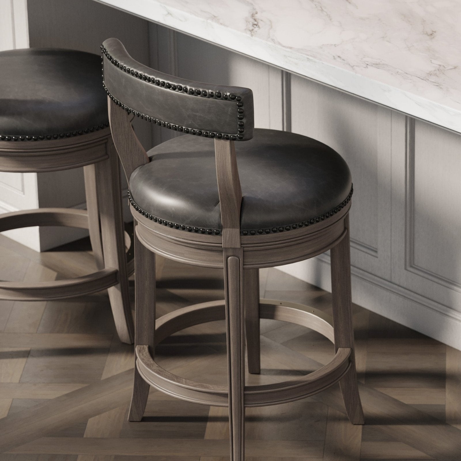 Alexander Counter Stool in Reclaimed Oak Finish with Ronan Stone Vegan Leather in Stools by Maven Lane