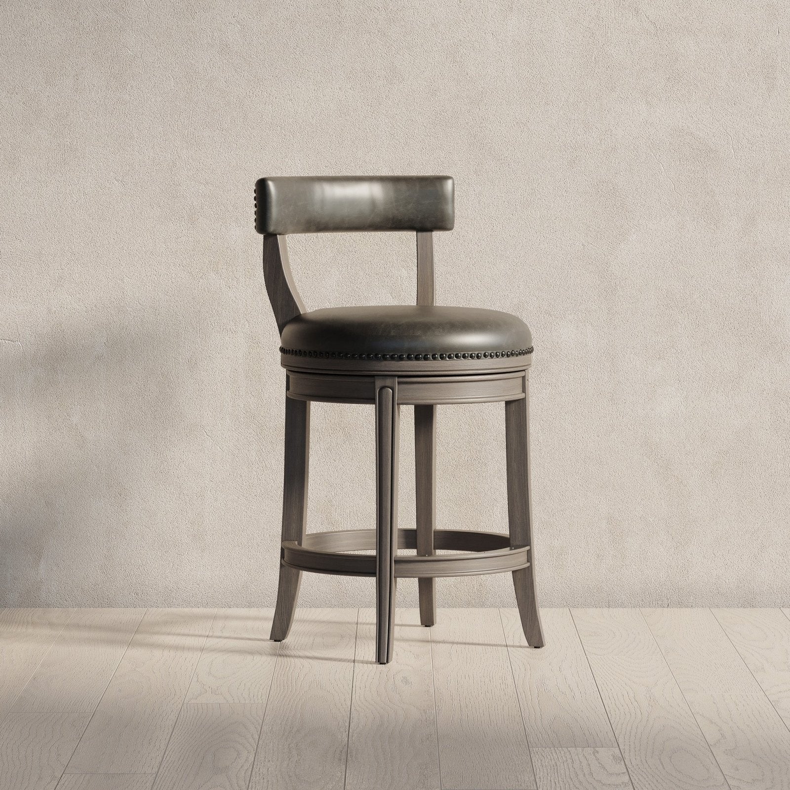 Alexander Counter Stool in Reclaimed Oak Finish with Ronan Stone Vegan Leather in Stools by Maven Lane