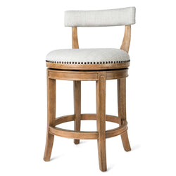 Alexander Counter Stool in Light Brown Finish with Natural Fabric Upholstery in Stools by Maven Lane