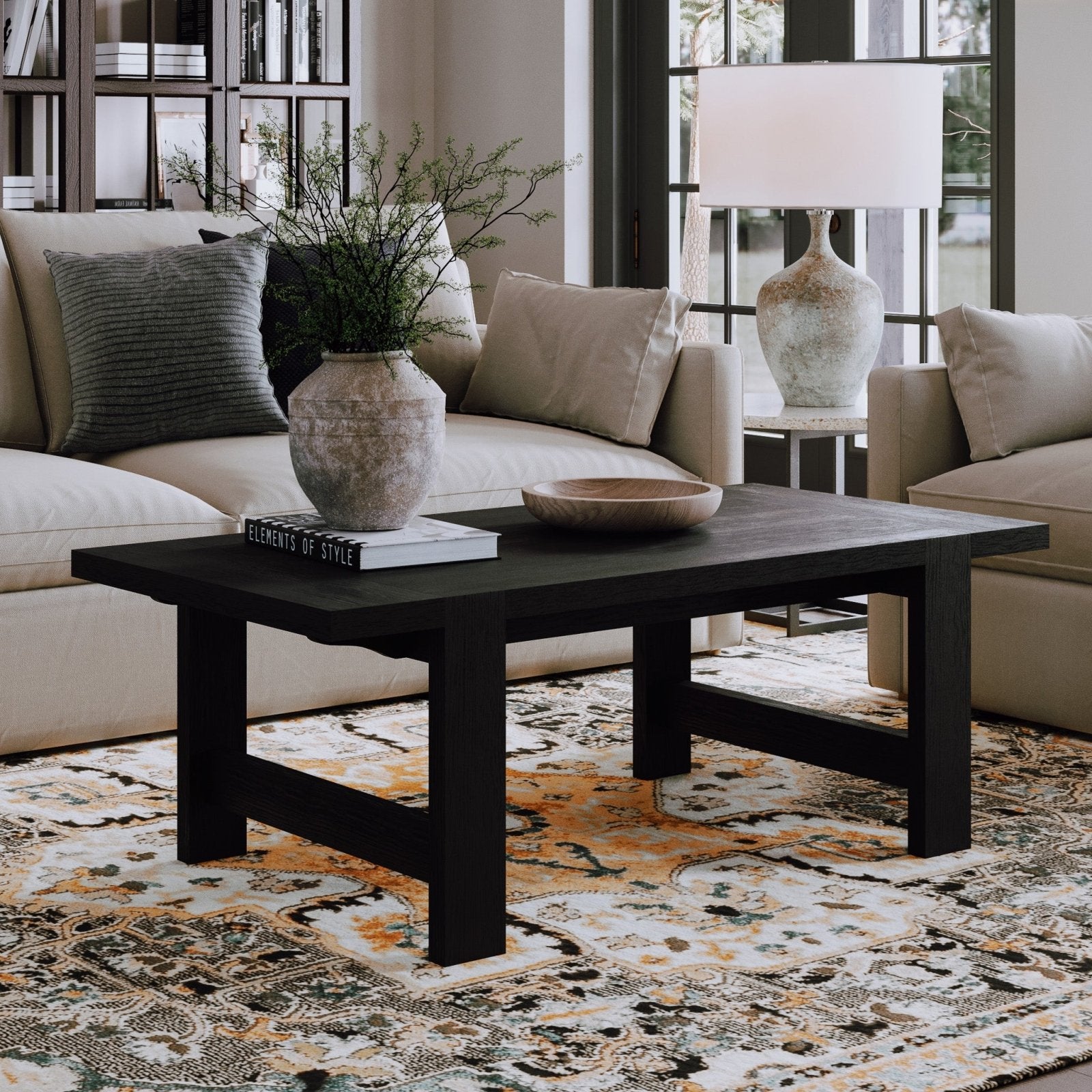 Angelo Rustic Rectangular Wooden Coffee Table In Aged Black in Maven Lane by Maven Lane