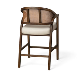 Chloe Counter Stool in Brown Finish with Beige Fabric Upholstery and Honey Rattan Back in Stools by Maven Lane