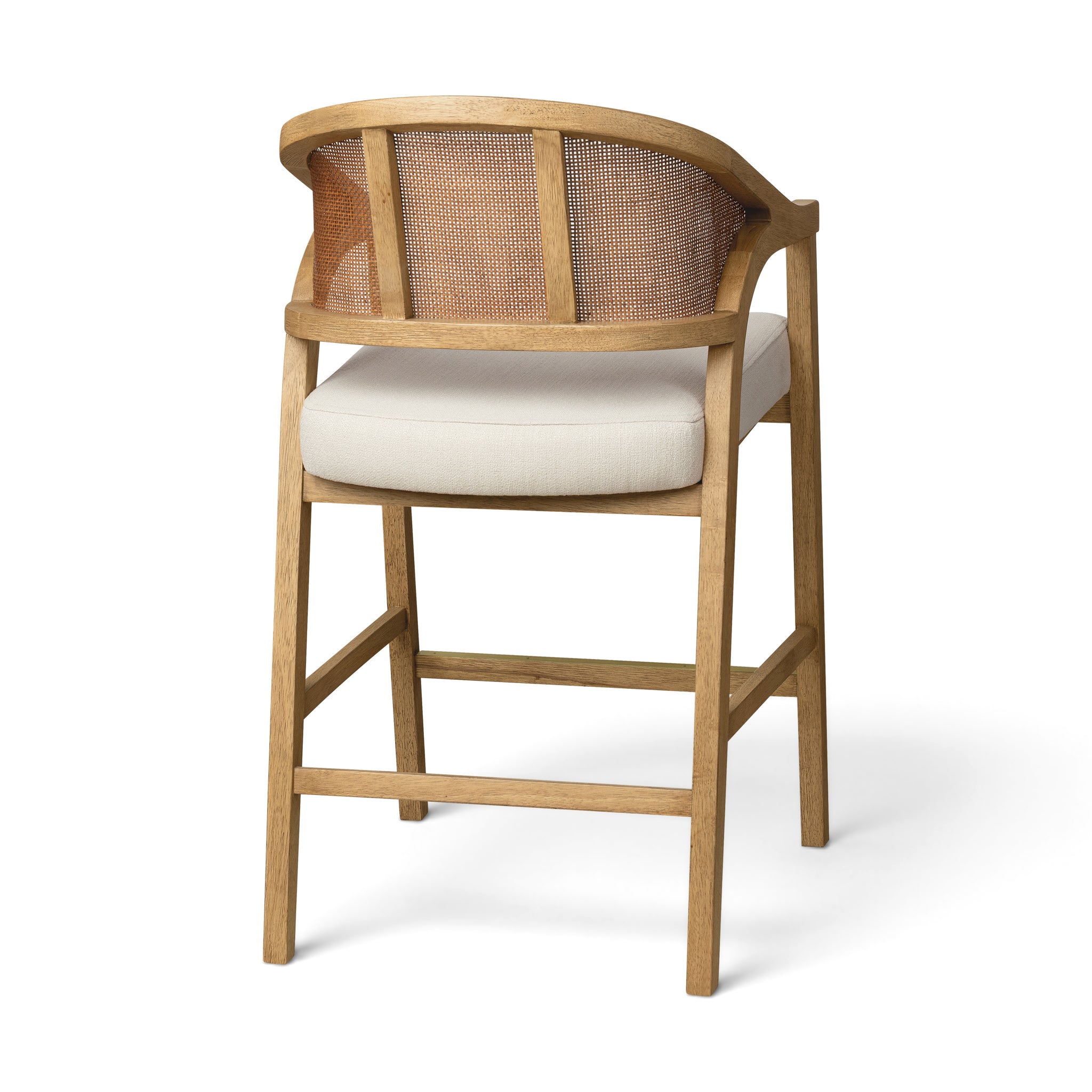Chloe Counter Stool in Natural Finish with Beige Fabric Upholstery and Rattan Back in Stools by Maven Lane
